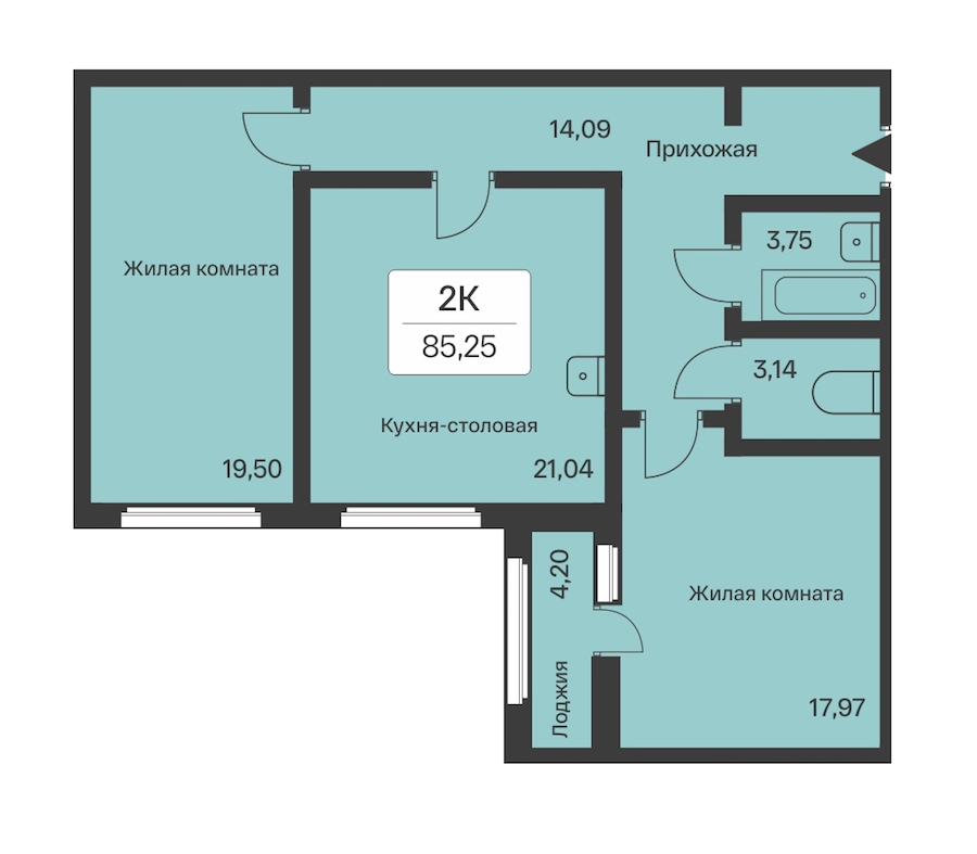 2-комнатная квартира 85.25 м², 5/10 эт., ЖК «Расцветай в Янино»